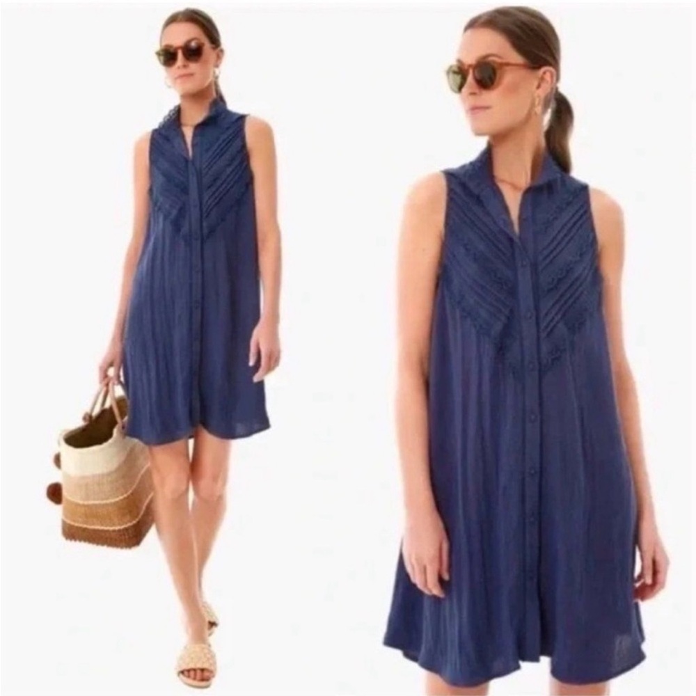 Tuckernuck Pomander Place Navy Sleeveless Button-Front Mini Dress